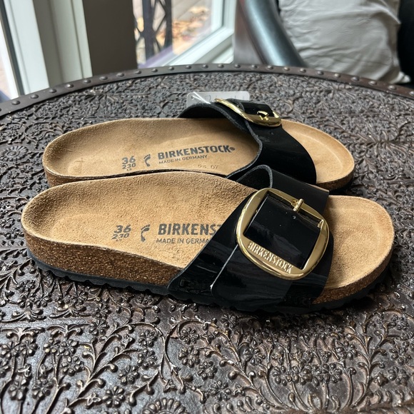 BIRKENSTOCK MADRID BIG BUCKLE PATENT SANDALS IN BLACK 36 5 - Picture 8 of 12